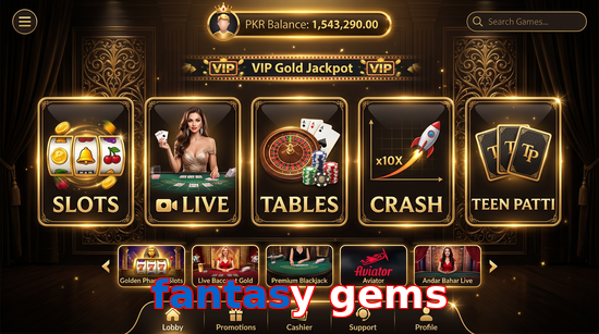 Main screen of Fantasy Gems casino page for PK players